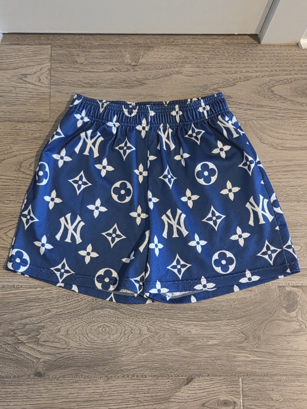 Bravest Studios New York Mesh Drawstring Shorts Blue & White - Size Large 5"